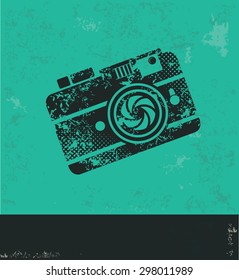 Camera design on green background,grunge vector