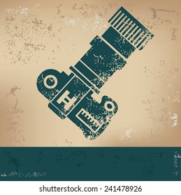Camera design on old paper, grunge vector