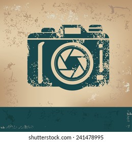 Camera design on old paper, grunge vector