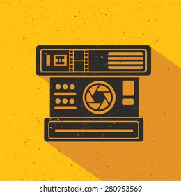 Camera design on yellow background,flat design,clean vector