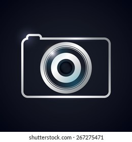 Camera design over black background, vector illustration.
