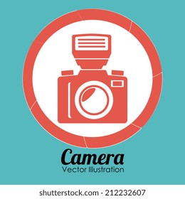 Camera design over blue background, vector illustration