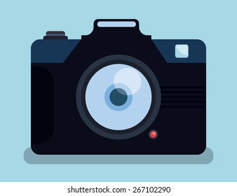 Camera design over blue background, vector illustration.
