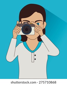 Camera design over blue background, vector illustration.
