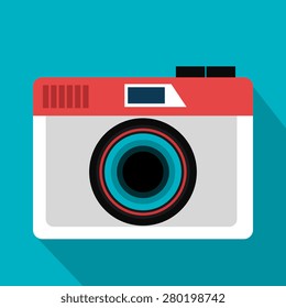 Camera design over blue background, vector illustration.