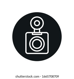 camera device with flash line block style icon design, photography technology equipment digital photo focus and electronic theme Vector illustration