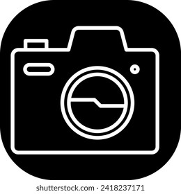 Camera device icon with black filled line outline style. camera, photography, photo, lens, digital, equipment, film. Vector Illustration