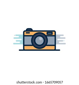 camera device line fill block style icon design, photography technology equipment digital photo focus and electronic theme Vector illustration