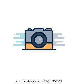 camera device line fill block style icon design, photography technology equipment digital photo focus and electronic theme Vector illustration
