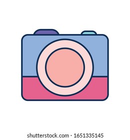 Diseño de icono de relleno de línea de dispositivo de cámara, equipo fotográfico de tecnología Gadget foco fotográfico digital y tema electrónico Ilustración vectorial