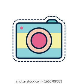 Camera device line fill style icon design, Gadget technology photography equipment digital photo focus and electronic theme Vector illustration