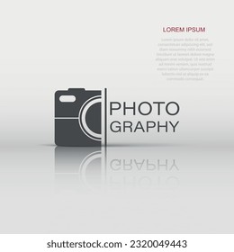 Camera device sign icon in flat style. Photography vector illustration on white isolated background. Cam equipment business concept.