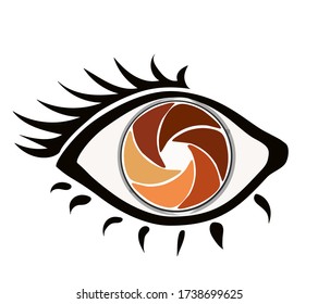 Camera diaphragm in the form of a pupil in the eye. Vector image. Logo