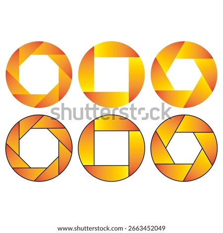 Camera diaphragm icon. Shutter aperture Vector. Hexagonal shapes illustration. Golden color gradient. EPS 10.