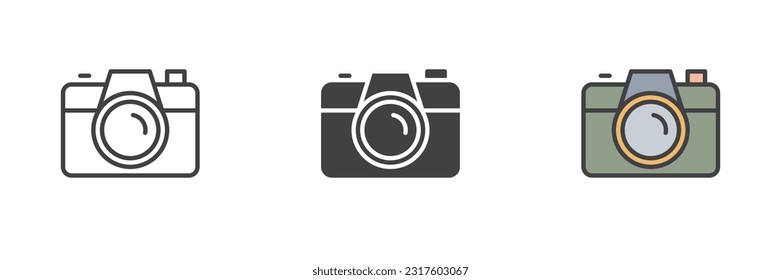 Camera different style icon set. Line, glyph and filled outline colorful version, outline and filled vector sign. Symbol, logo illustration. Vector graphics