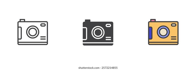 Camera different style icon set. Line, glyph and filled outline colorful version, outline and filled vector sign. Symbol, logo illustration. Vector graphics