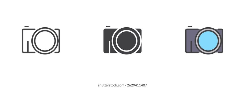 Camera different style icon set. Line, glyph and filled outline colorful version, outline and filled vector sign. Camera symbol, logo illustration. Vector graphics