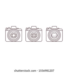 Camera with dilated pupil, constricted pupil and closed eye on lens. Outline vector illustration.