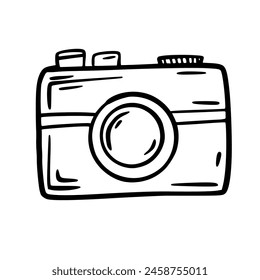 Cámara. Icono de Doodle sobre fondo blanco.