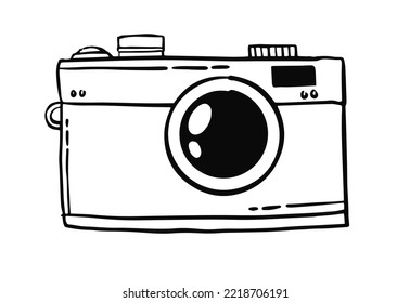Camera doodle illustration vector. Vintage lens design.
