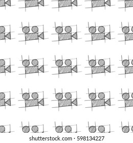 camera doodle seamless vector pattern
