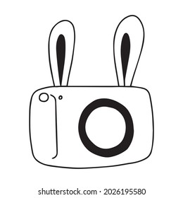 A camera with doodle-style ears. Coloring book for children