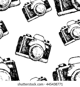 Camera. Drawing by hand photography equipment on a white background. pattern from the camera. Vector illustration