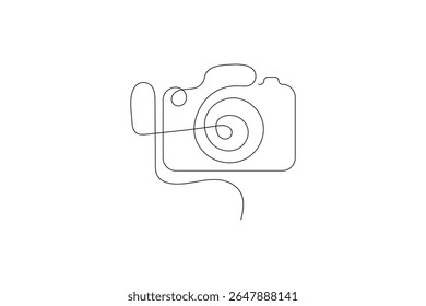 La cámara está dibujando por una línea de arte en un fondo blanco de una sola línea de diseño Vector de línea continua icono
