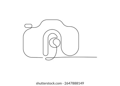 The camera is drawing by one line art on a white background single line design continuous line Vector icon
