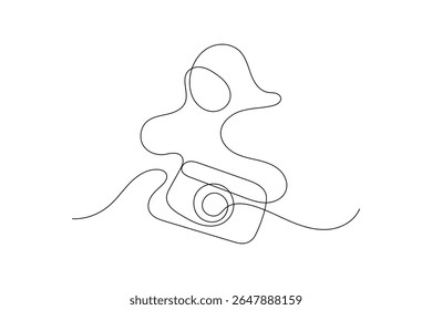 The camera is drawing by one line art on a white background single line design continuous line Vector icon
