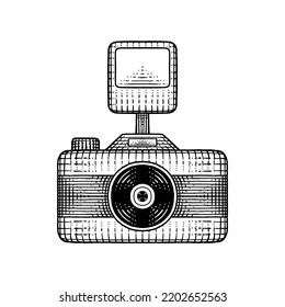 Cámara dibujada en estilo de grabado