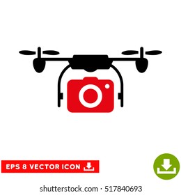 Camera Drone EPS vector icon. Illustration style is flat iconic bicolor intensive red and black symbol on white background.