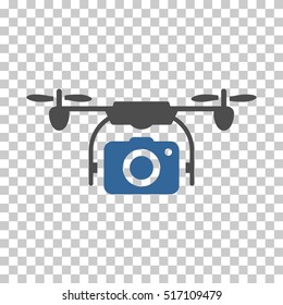 Camera Drone EPS vector pictograph. Illustration style is flat iconic bicolor cobalt and gray symbol.