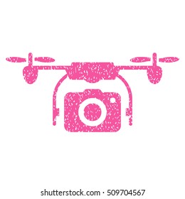 Camera Drone grainy textured icon for overlay watermark stamps. Flat symbol with scratched texture. Dotted vector pink ink rubber seal stamp with grunge design on a white background.