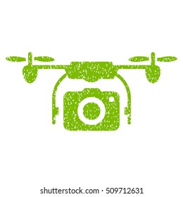 Camera Drone grainy textured icon for overlay watermark stamps. Flat symbol with scratched texture. Dotted vector eco green ink rubber seal stamp with grunge design on a white background.