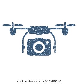 Camera Drone grainy textured icon for overlay watermark stamps. Flat symbol with dirty texture. Dotted vector blue ink rubber seal stamp with grunge design on a white background.