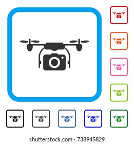 Camera Drone icon. Flat grey iconic symbol in a light blue rounded rectangle. Black, gray, green, blue, red, orange color additional versions of Camera Drone vector.