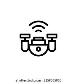 Camera Drone Icon. Line Art Style Design Isolated On White Background