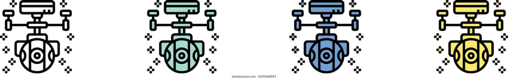 camera drone icon. Outline, Green, Blue and Yellow Style Design Isolated On White Background