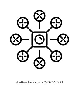 Camera drone icon. Technology and drones line symbol. Black and white.