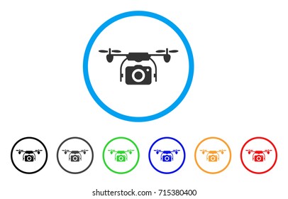 Camera Drone icon. Vector illustration style is a flat iconic camera drone gray rounded symbol inside light blue circle with black, gray, green, blue, red, orange color additional versions.