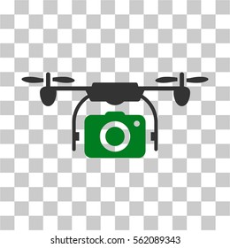 Camera Drone vector pictograph. Illustration style is flat iconic bicolor green and gray symbol on a transparent background.