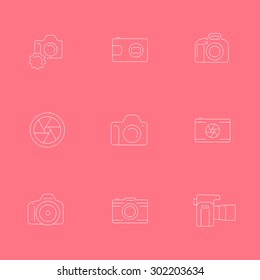 camera, dslr, diaphragm, compact, mirrorless, thin line icons, vector illustration, eps10, easy to edit