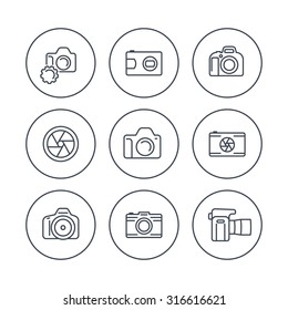 camera, dslr, diaphragm, line icons, vector illustration