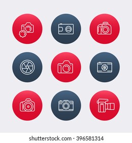 camera, dslr, diaphragm, round line icons, photography, camera pictogram, vector illustration