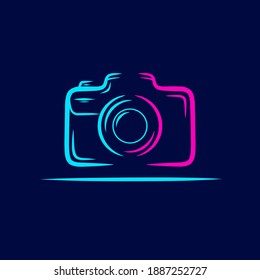 Camera dslr Line. Pop Art logo. Colorful design with dark background. Abstract vector illustration. Isolated black background for t-shirt, poster, clothing, merch, apparel, badge design