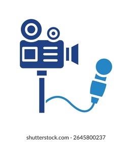 Camera dual tone blue color mini illustration icon, use for journalist, broadcasting, news and media UI, UX kit, app and web development, digital or print.