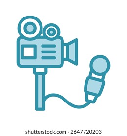 Camera dual tone blue color mini illustration icon, use for journalist, broadcasting, news and media UI, UX kit, app and web development, digital or print.