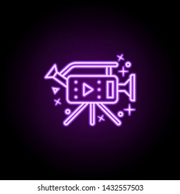 Camera dusk style neon icon. Elements of birthday set. Simple icon for websites, web design, mobile app, info graphics