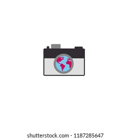 Camera with Earth lens: perfect for travel blogger, travel agency, photographer, social media, traveller